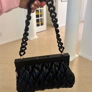 Elegant Black Quilted Handbag Two Removable Straps
